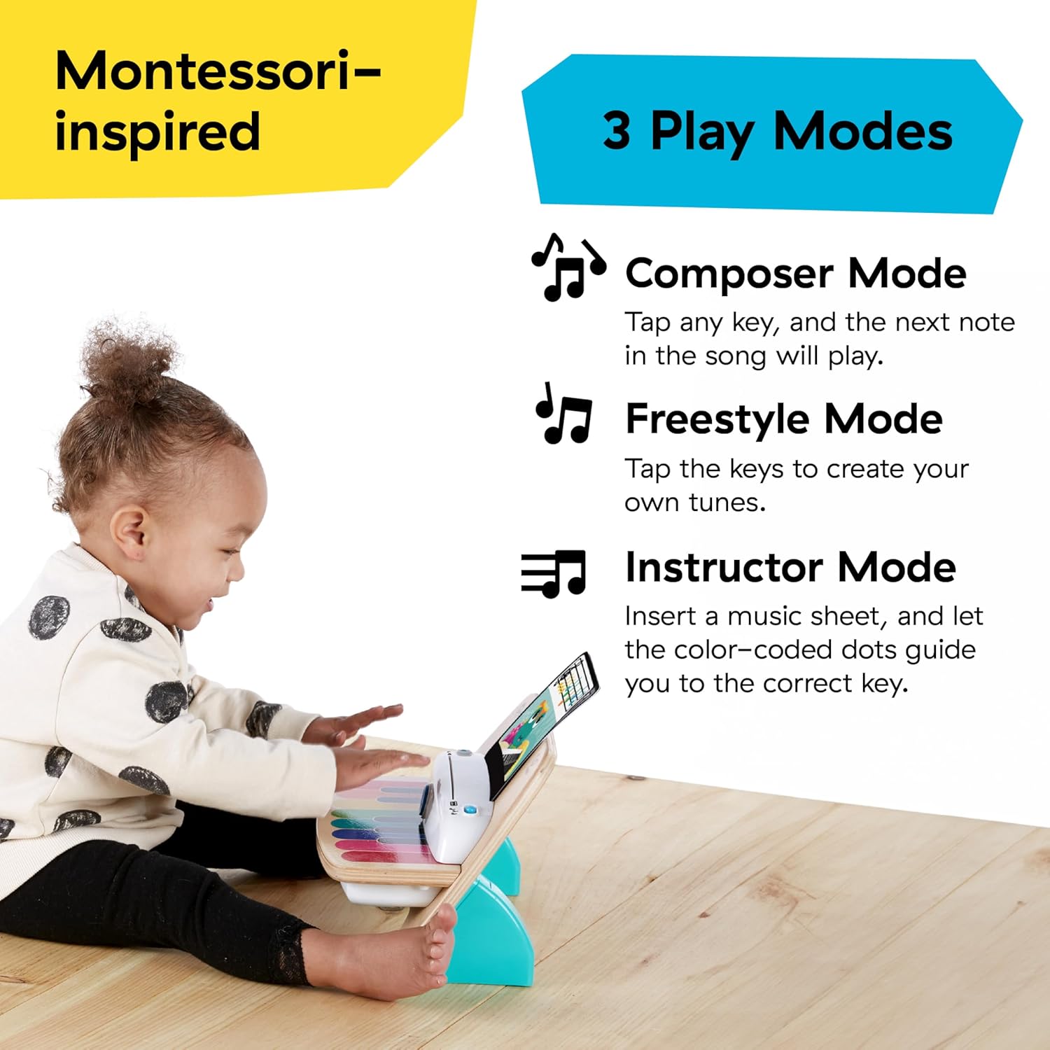 Baby Einstein and Hape Magic Touch Wooden Toy Piano, Montessori Musical Learning Toy for Babies and Toddlers 6mo
